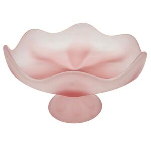 Viking Epic 6 Petal Glass Compote Bowl Dish Pink Frosted w/ Sticker MCM VTG